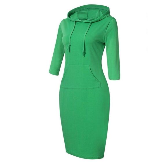 Brand New Miskay Green Hooded Hoodie Knee Length Jersey Knit Dress - Sz 2X - Picture 2 of 4